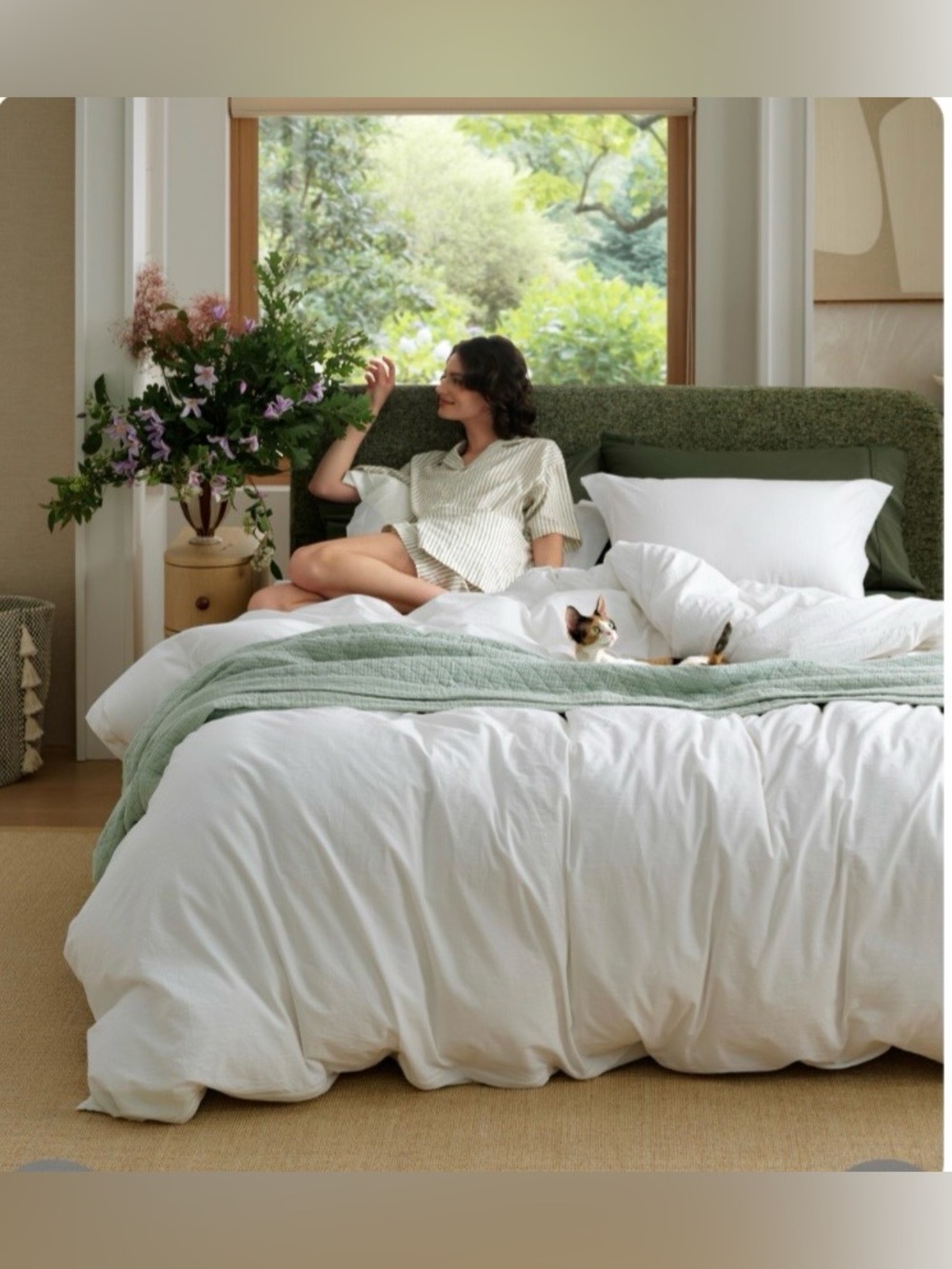 TWIN SIZE Duvet Cover Set 100% WASHED COTTON  - NATURAL WHITE